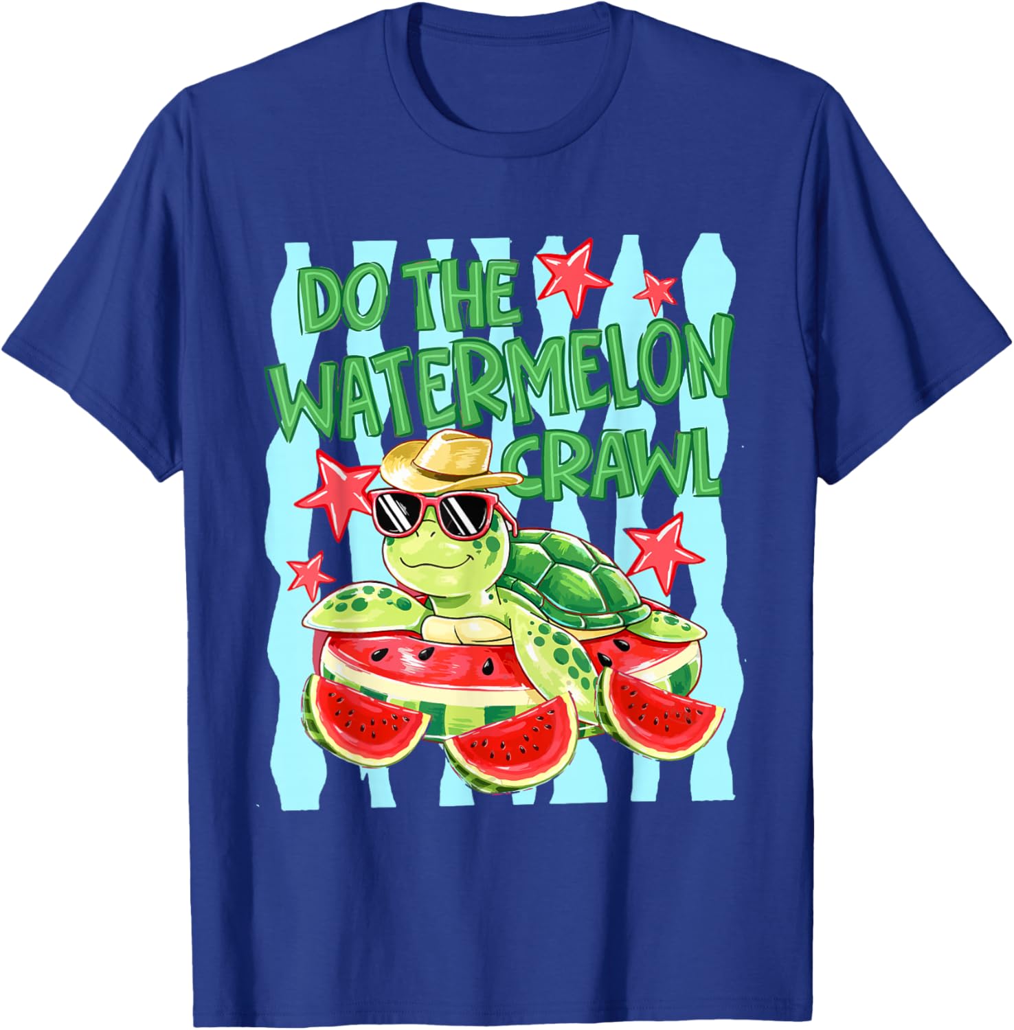 Striped Do The Watermelon Crawl Funny Turtle Summer Vacation T-Shirt - T-Shirt | Royal