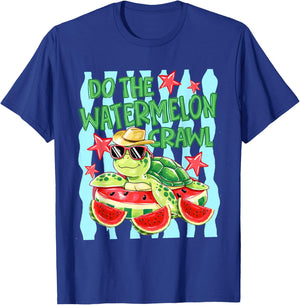 Striped Do The Watermelon Crawl Funny Turtle Summer Vacation T-Shirt - T-Shirt | Royal