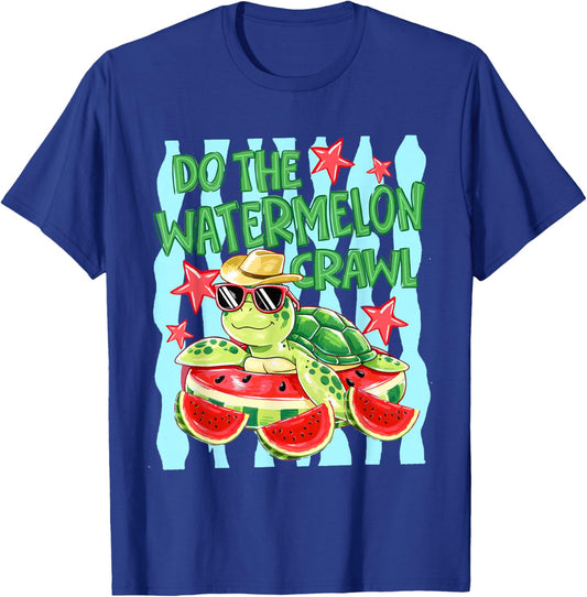 Striped Do The Watermelon Crawl Funny Turtle Summer Vacation T-Shirt - T-Shirt | Royal