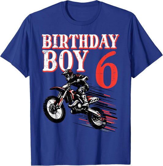 Birthday Boy 6 Motorcycle 6th Bday Biker Rider Boys Kids T-Shirt - T-Shirt | Royal
