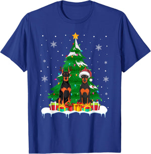 Doberman Pinscher Dog Christmas Tree Light Santa Reindeer PJ T-Shirt - T-Shirt | Royal