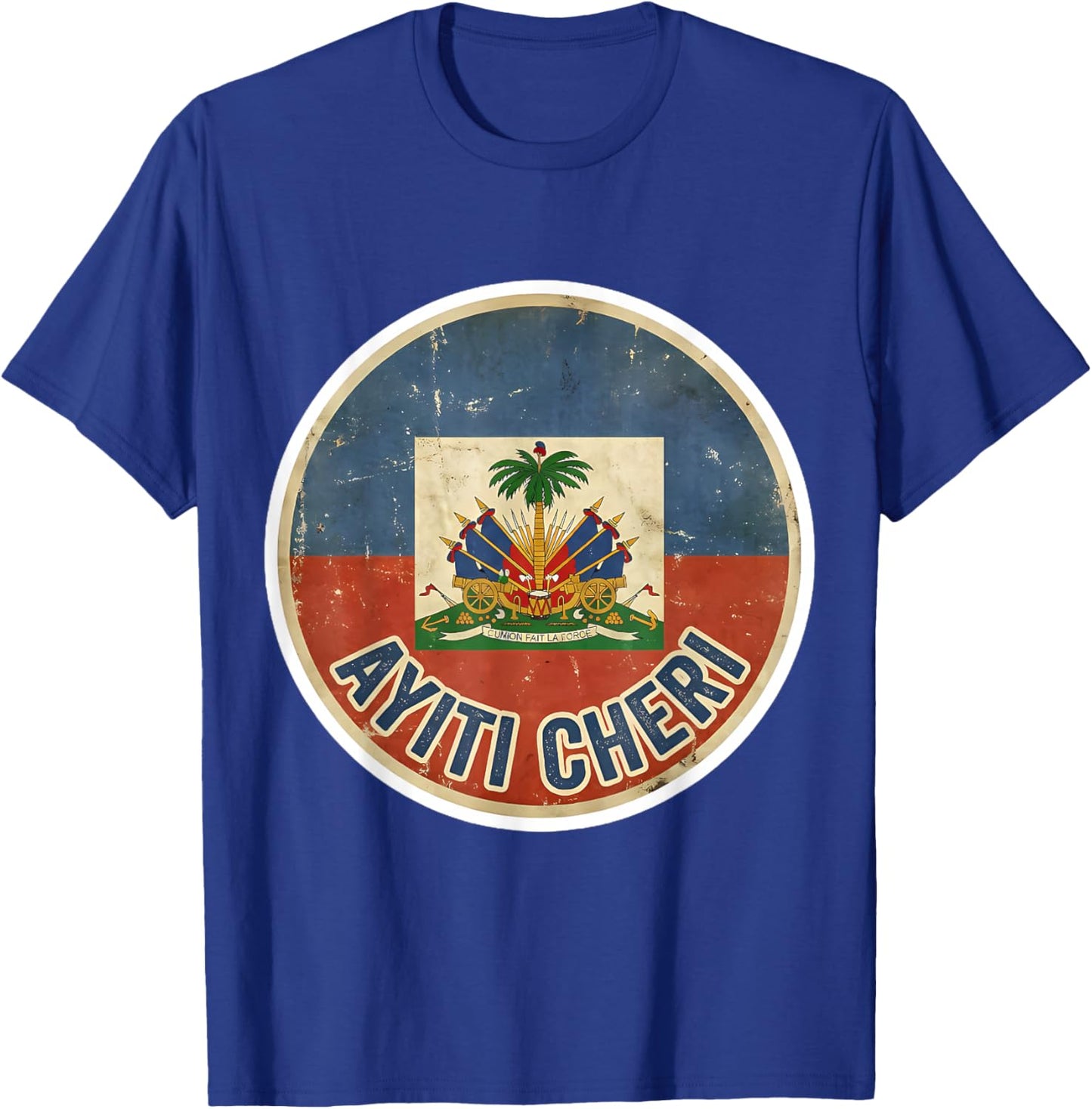 Vintage Haiti Flag Day Ayiti Cheri Proud Haitian Distressed T-Shirt - T-Shirt | Royal