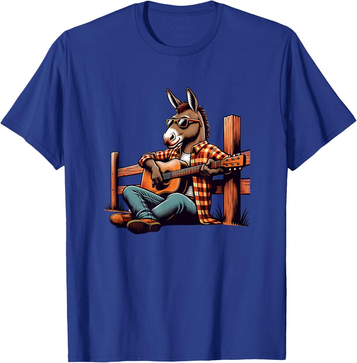 Cool Donkey Playing Guitar Country Music Sunglasses T-Shirt - T-Shirt | Royal
