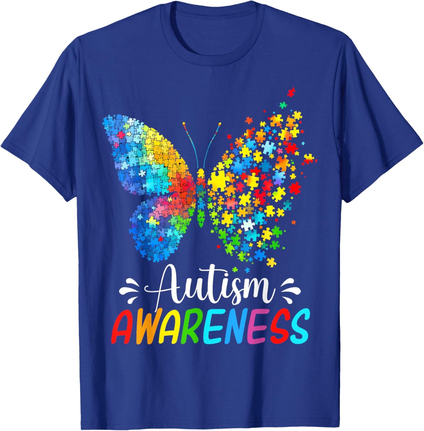 Autism Awareness Butterfly Cute Colorful Rainbow Women Girls T-Shirt - T-Shirt | Royal