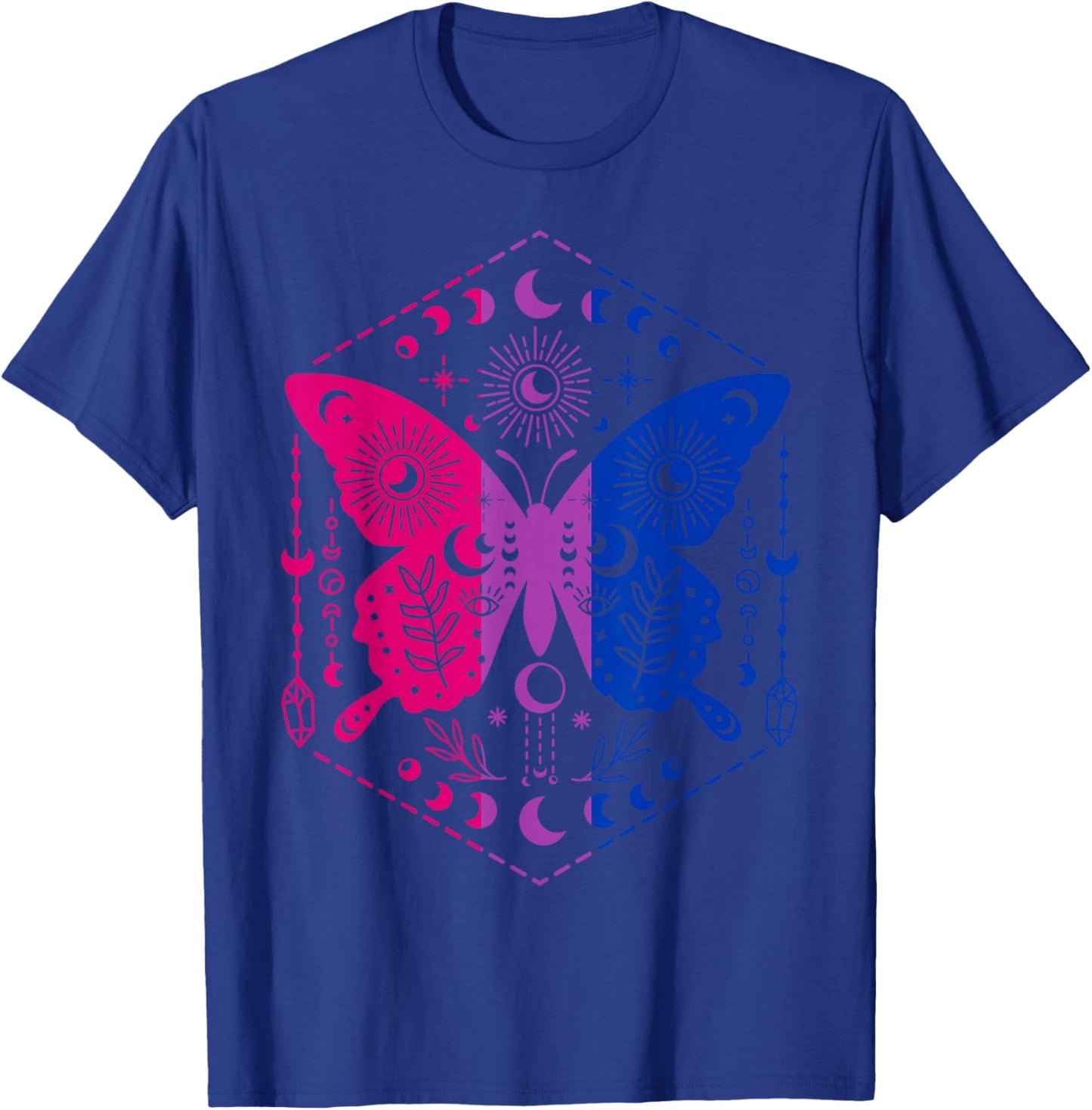 Mystical Bisexual Butterfly with Celestial Moon Magic T-Shirt - T-Shirt | Royal
