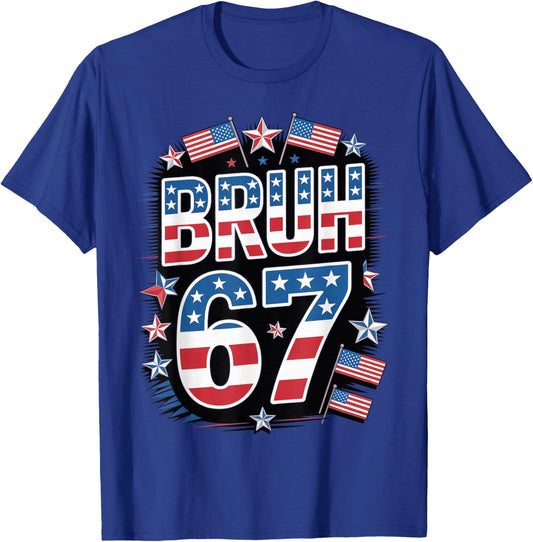 Illustrated American Flag USA 67 Bruh Meme 4th of July T-Shirt - T-Shirt | Royal