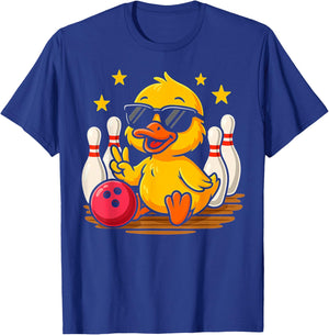 Cute Duck With Sunglasses Duck Playing Bowling women T-Shirt - T-Shirt | Royal