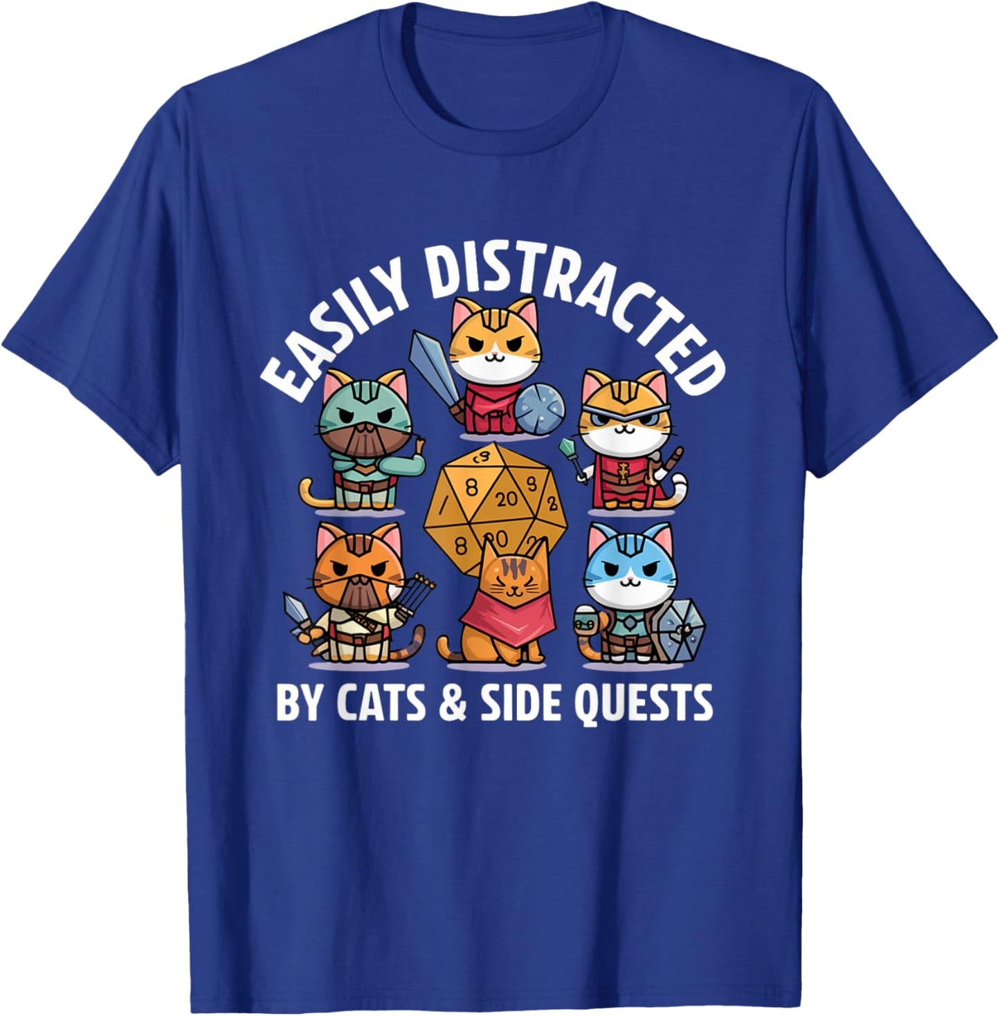Easily Distracted By Cats and Side Quests T-Shirt - T-Shirt | Royal