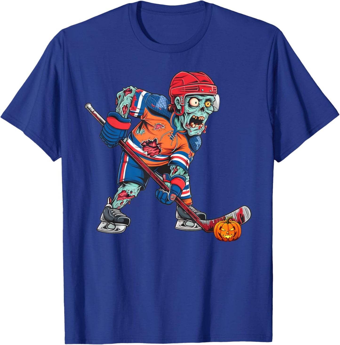 Zombie Ice Hockey Player Fun Halloween Costume Scary Creepy T-Shirt - T-Shirt | Royal