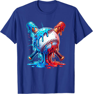 Baseball Drip Ice Cream Bright Crossed Bat Melt Graphic T-Shirt - T-Shirt | Royal