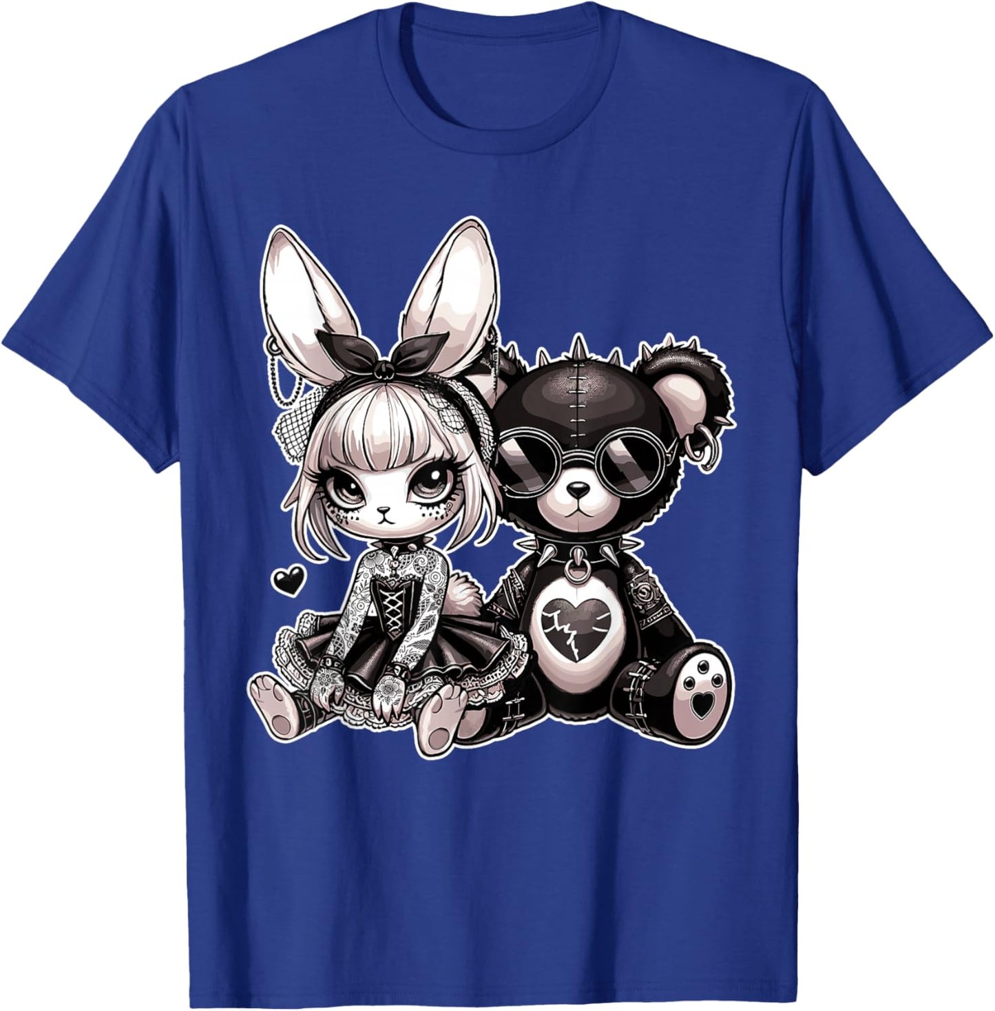 Gothic Bunny & Punk Teddy Bear Aesthetic T-Shirt - T-Shirt | Royal