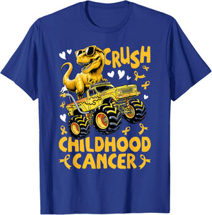Crush Childhood Cancer Awareness Monster Truck Dinosaur T-Shirt - T-Shirt | Royal