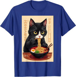 Cat Eating Ramen Japanese Noodles Anime Baby Cat Ramen T-Shirt - T-Shirt | Royal