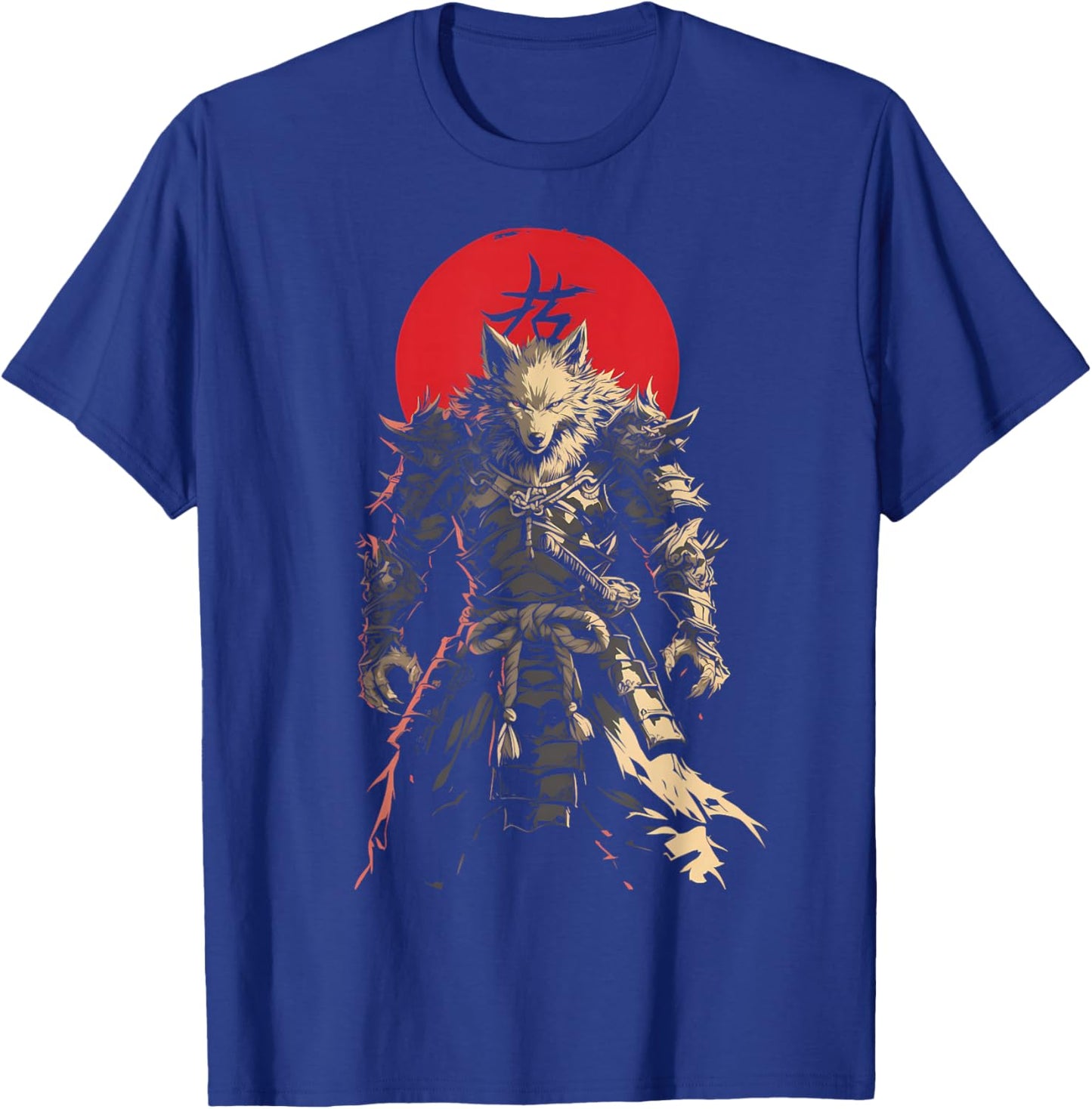 Japanese Samurai Wolf Kanji Samurai Warrior Wolf T-Shirt - T-Shirt | Royal
