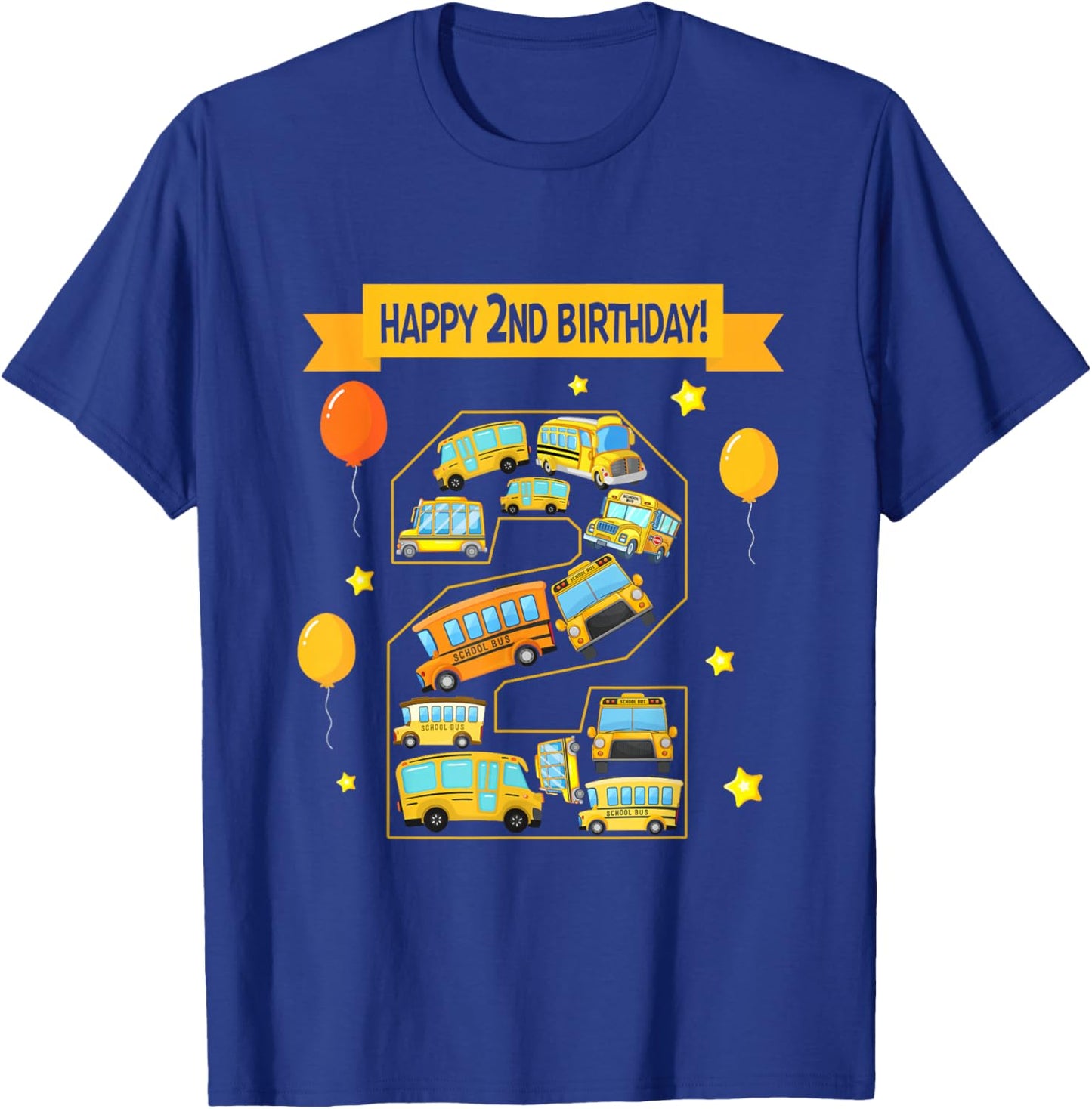 2 Year Old Birthday School Bus Lover Happy 2nd Birthday T-Shirt - T-Shirt | Royal