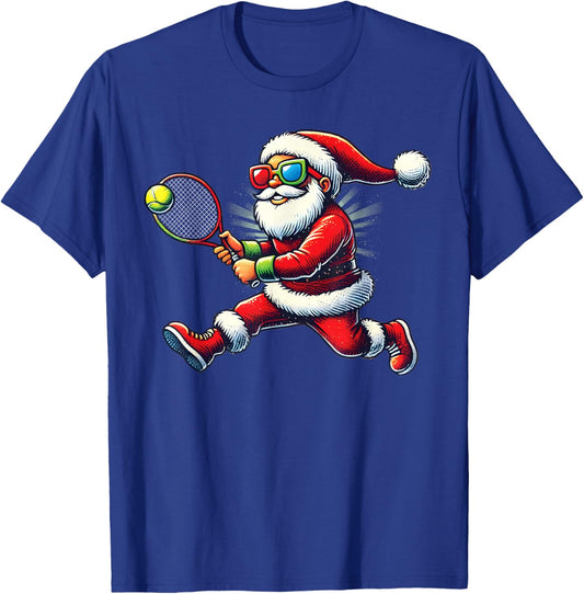 Santa Claus Playing Tennis Game Tennis Racket Christmas T-Shirt - T-Shirt | Royal