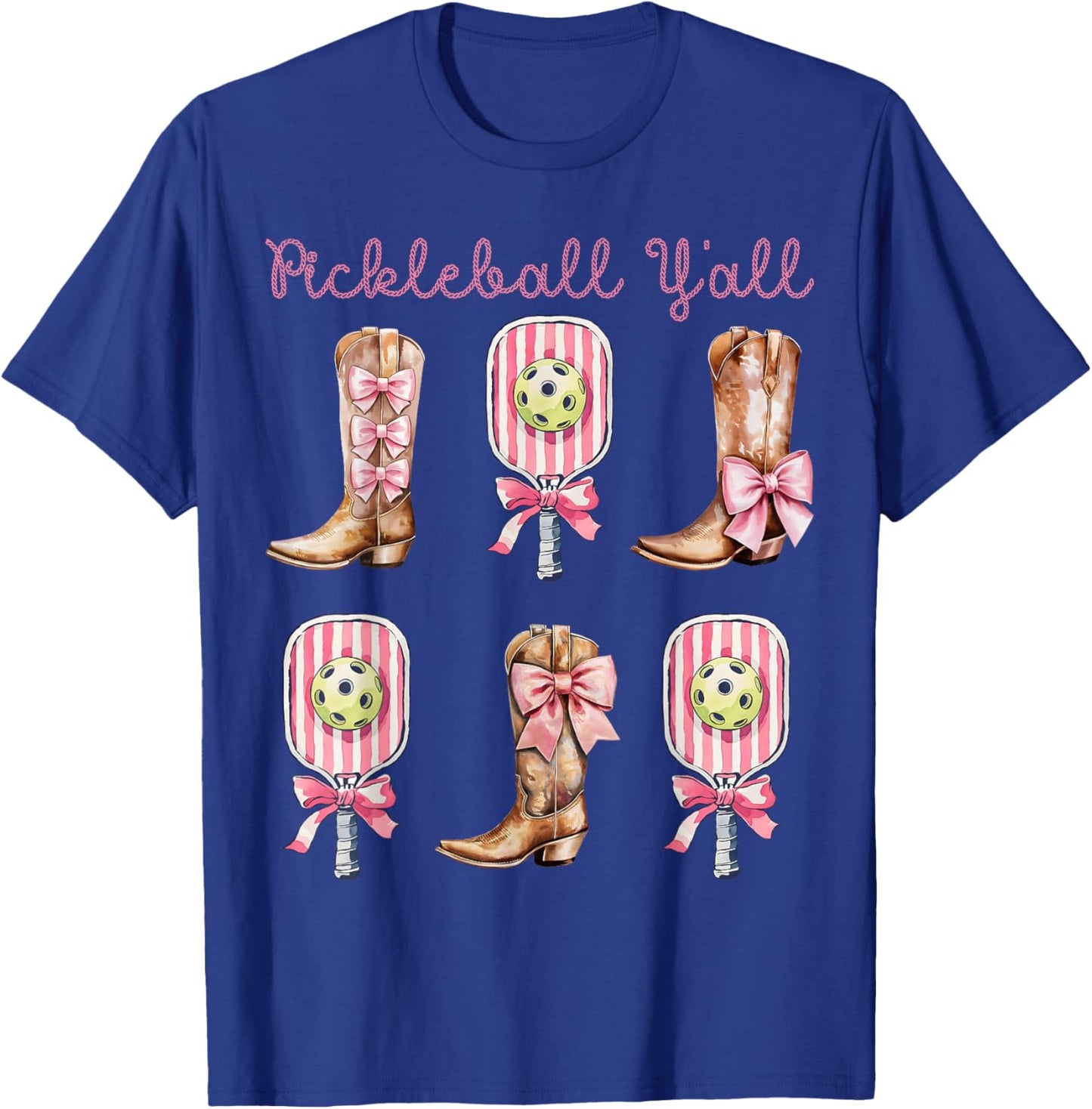 Pickleball Y'all Western Boots and Paddle Funny Pickleball T-Shirt - T-Shirt | Royal