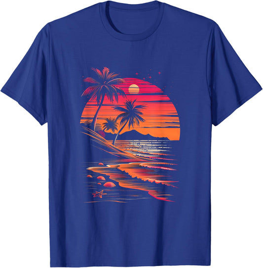Tropical Sunset Pink Black Beach Scene T-Shirt - T-Shirt | Royal