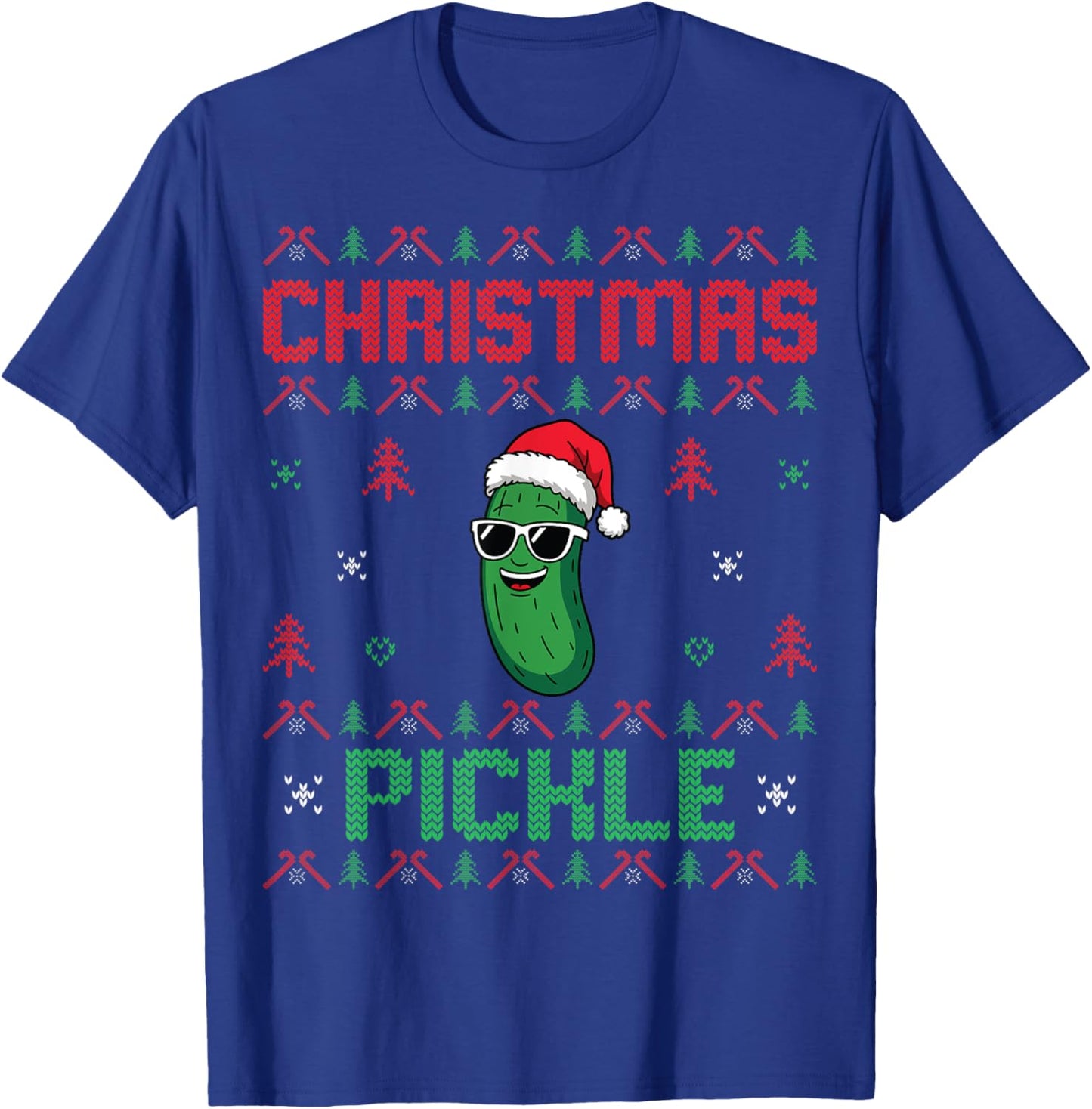 Pickle Wearing Santa Hat Xmas Party - Ugly Christmas Pickle T-Shirt - T-Shirt | Royal