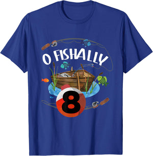 O Fishally 8 Years Old Fisherman 8th Birthday Fishing Kids T-Shirt - T-Shirt | Royal