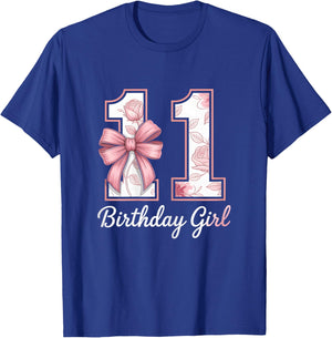 11 Years Eleven Birthday Girl Pink Cute Bow Girl T-Shirt - T-Shirt | Royal