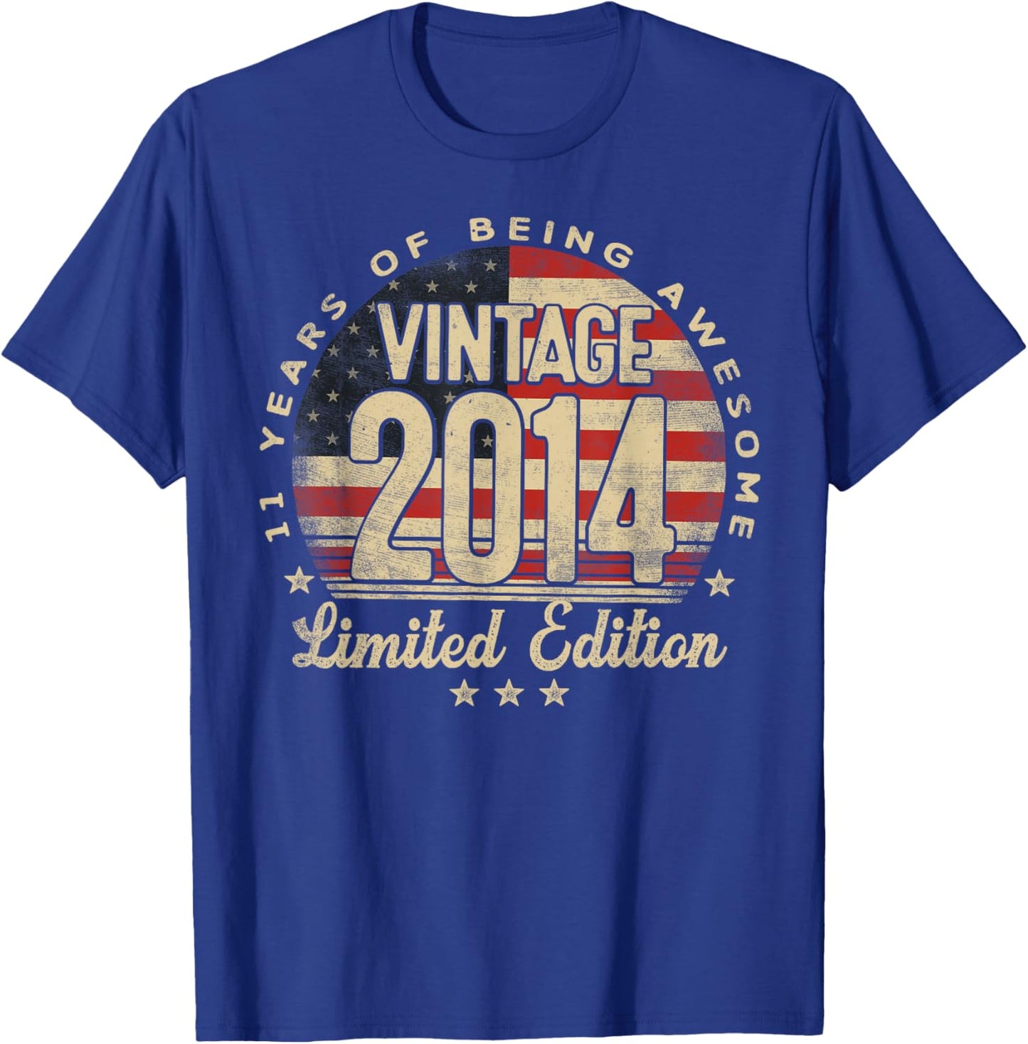 Vintage 2014 Limited Edition 11-Year-Old Gifts USA Flag T-Shirt - T-Shirt | Royal