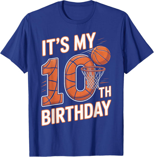 Basketball Birthday 10 Year Old Boys Youth Sports T-Shirt - T-Shirt | Royal