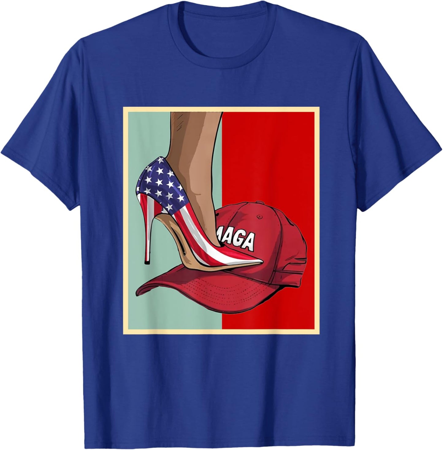 Kamala Harris High Heels Stepping On Red Maga Hat T-Shirt - T-Shirt | Royal