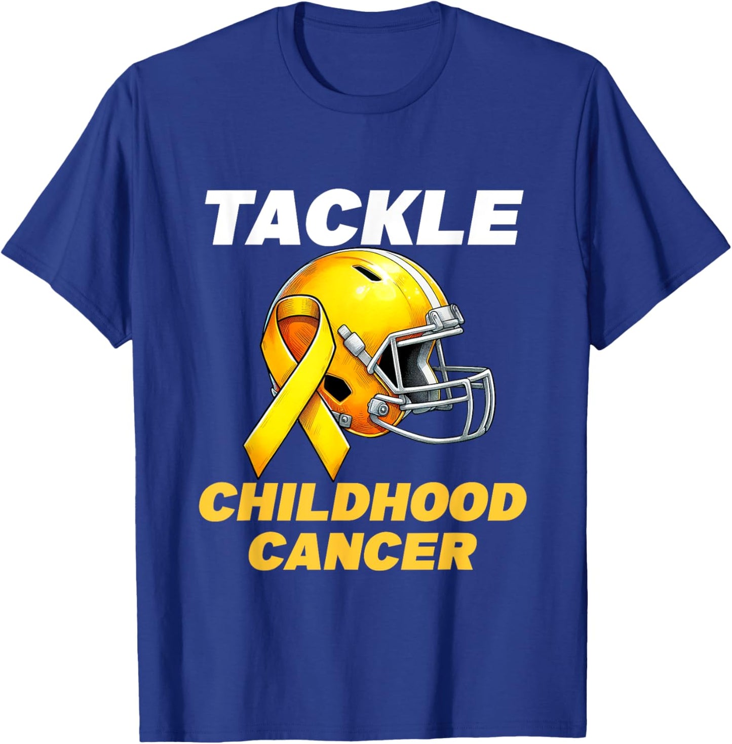 Football Tackle Childhood Cancer Awareness Gold Ribbon T-Shirt - T-Shirt | Royal