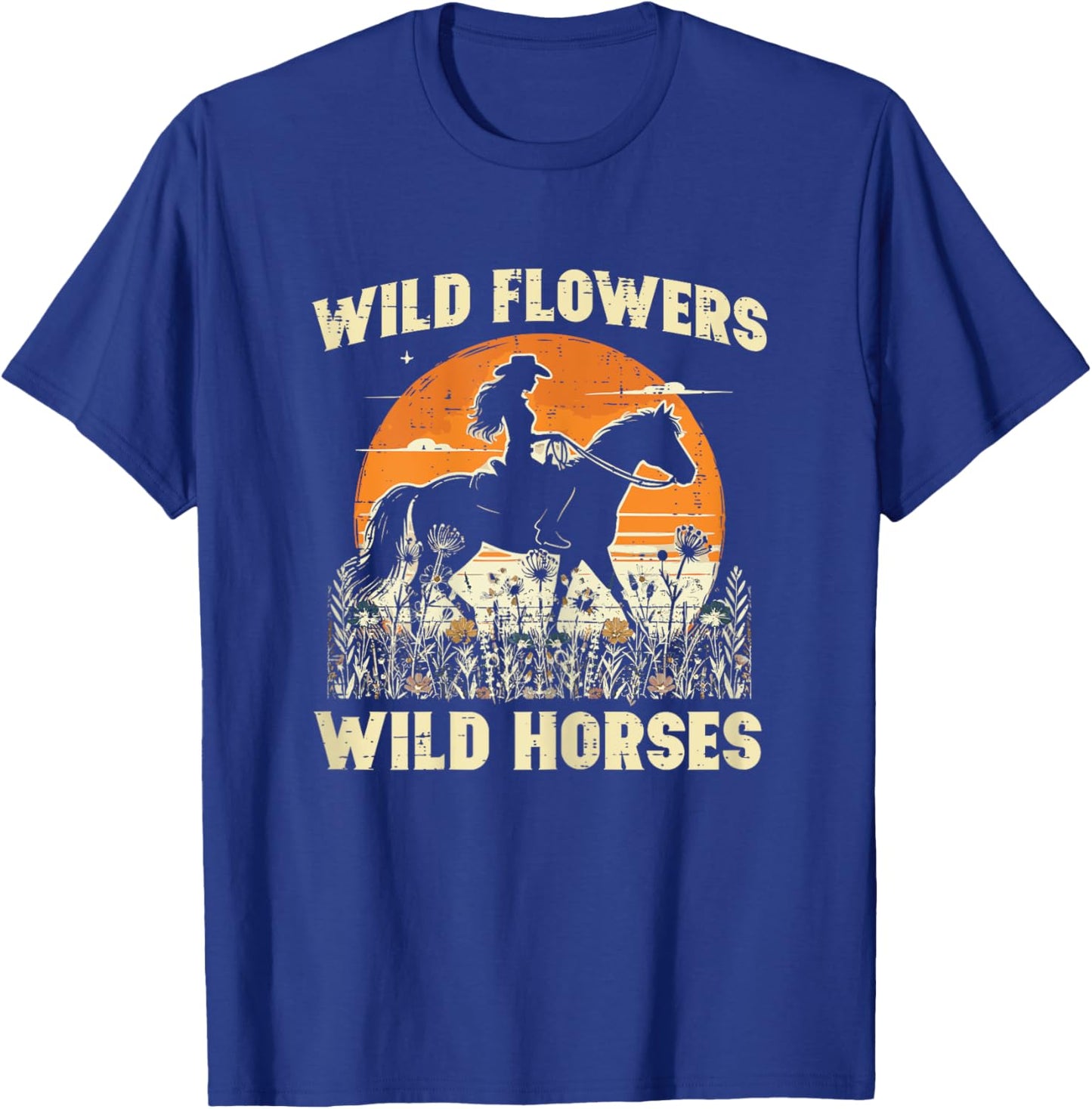 Wild Flowers Horses Cowgirl Retro Rodeo Girls Kids Women T-Shirt - T-Shirt | Royal