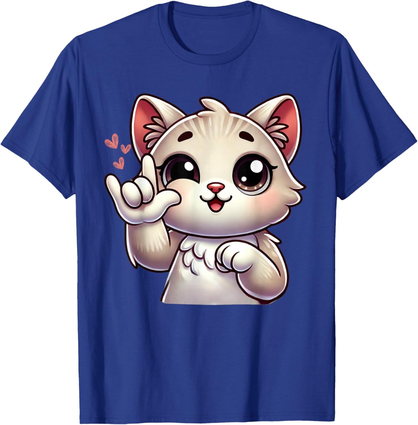 Kitten Cute Cat Making Love You Hand Sign Language ASL T-Shirt - T-Shirt | Royal