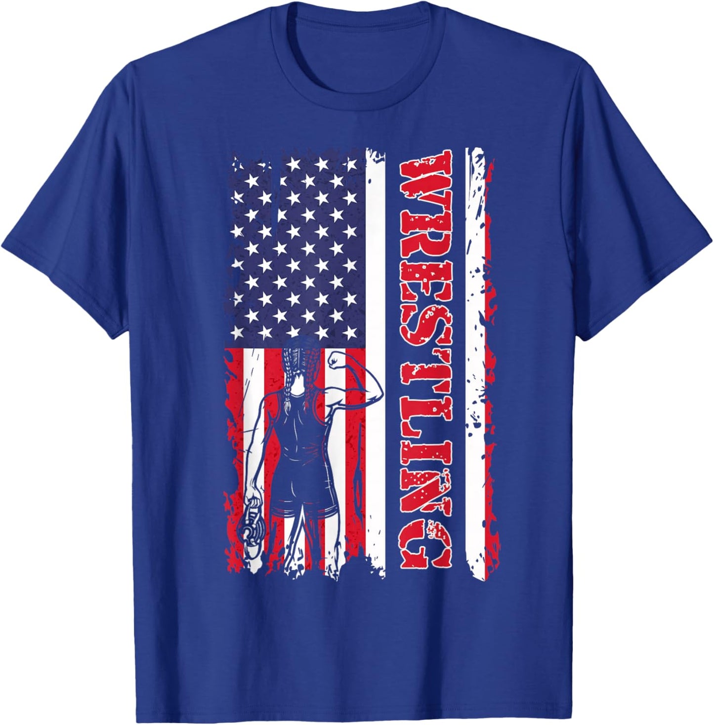 Vintage USA Flag Wrestling Wrestler Girl Martial Arts T-Shirt - T-Shirt | Royal