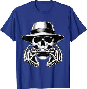 Skeleton Playing Harmonica Blues Musician Mouth Organ Player T-Shirt - T-Shirt | Royal