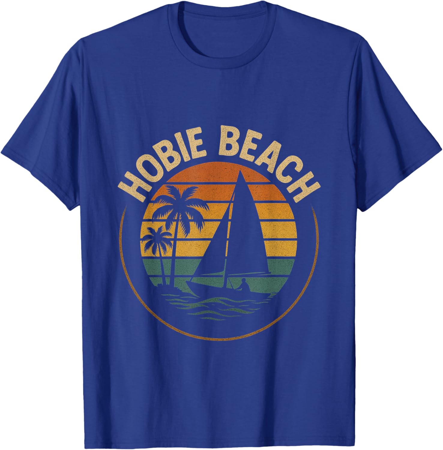 Vintage Hobie Beach Palm Trees and Sailboat Ocean Sunset T-Shirt - T-Shirt | Royal