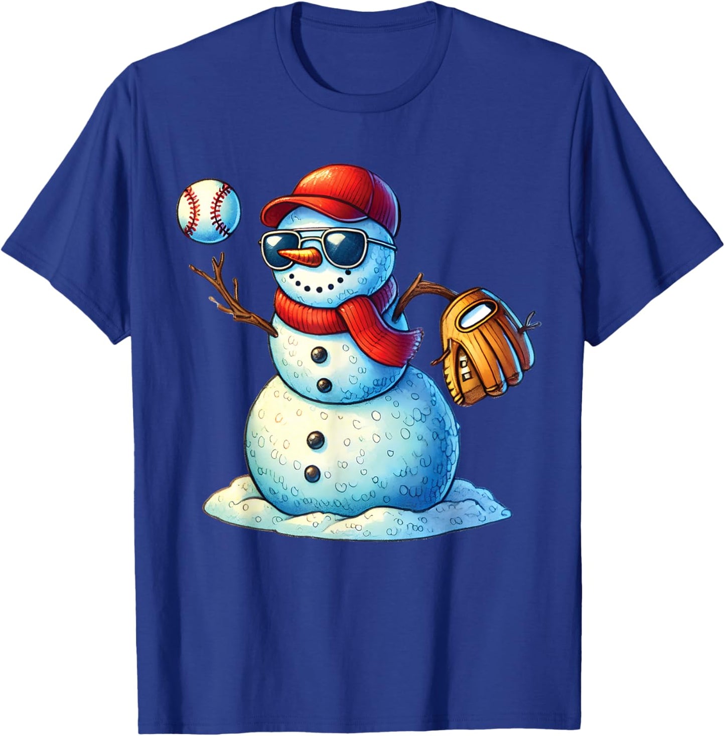 Snowman Playing Baseball as Pitcher Boys Teens Christmas T-Shirt - T-Shirt | Royal