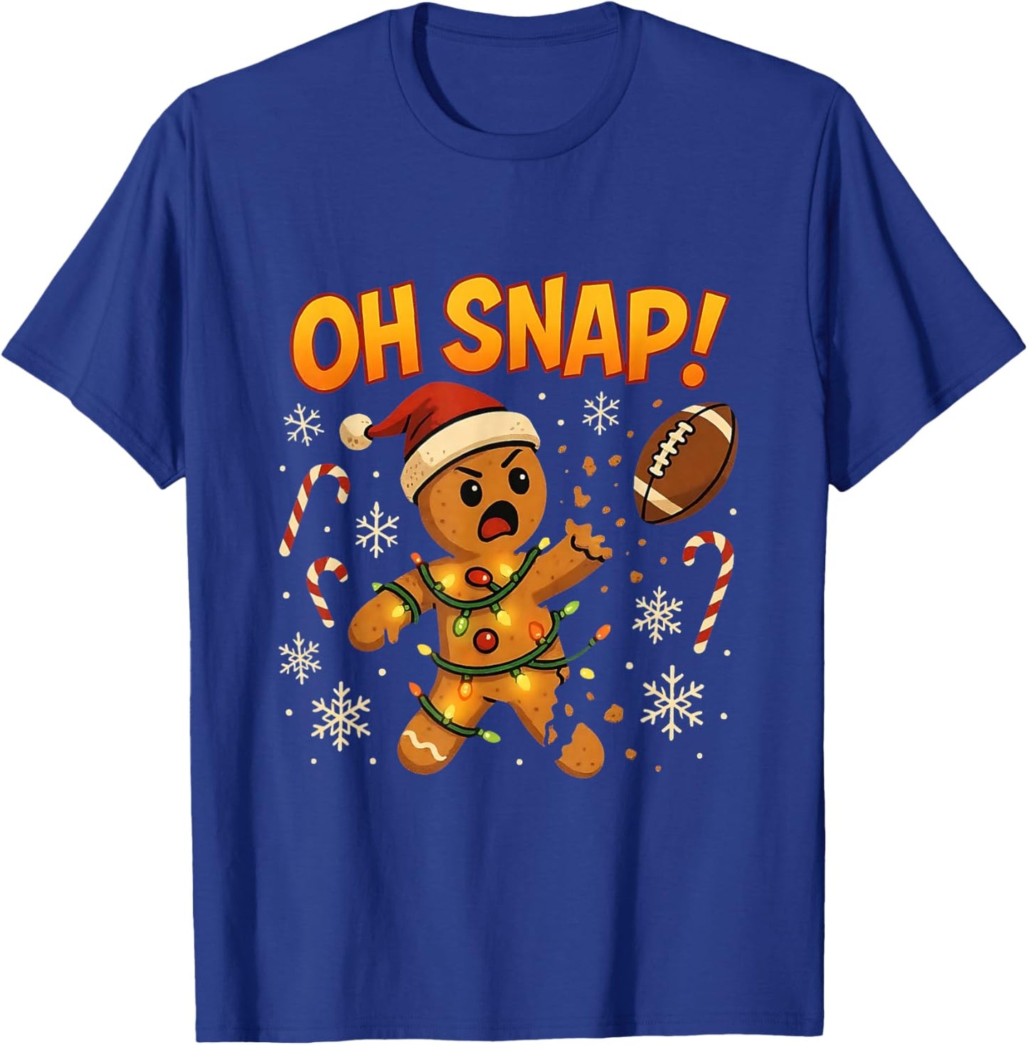 Oh Snap Funny Gingerbread Football Christmas Lights Humor T-Shirt - T-Shirt | Royal