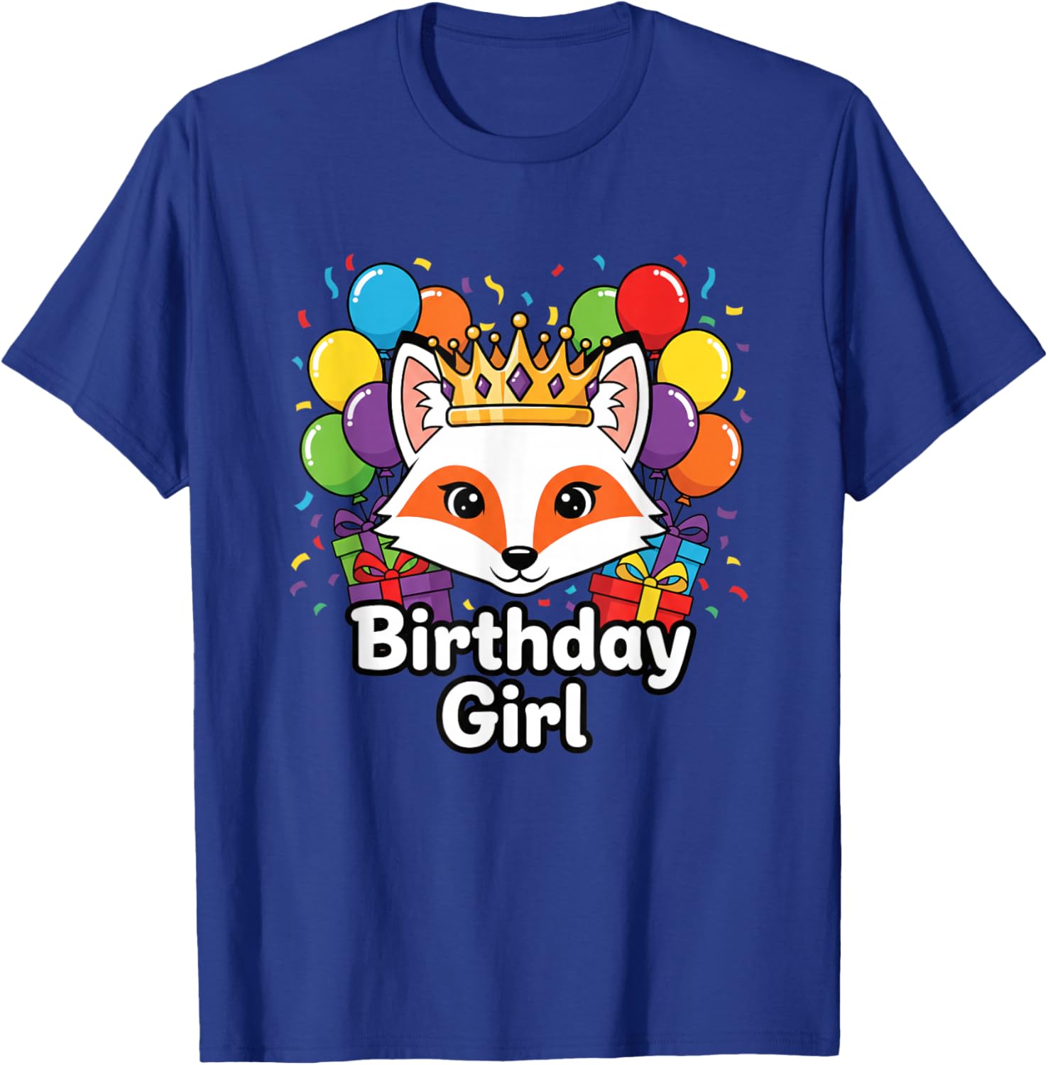 Birthday Girl Fox Crown Jungle Animals Funny Kids Party T-Shirt - T-Shirt | Royal