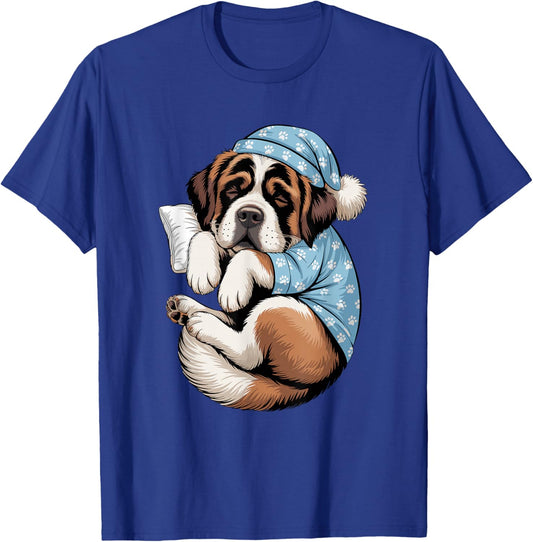 Funny Sleepy Saint Bernard Pajama Dog Lover Men Woman Kids T-Shirt - T-Shirt | Royal