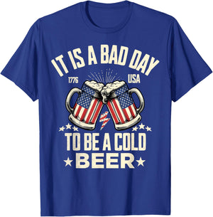 It's a Bad Day to Be a Cold Beer Vintage US Flag 4th of July T-Shirt - T-Shirt | Royal