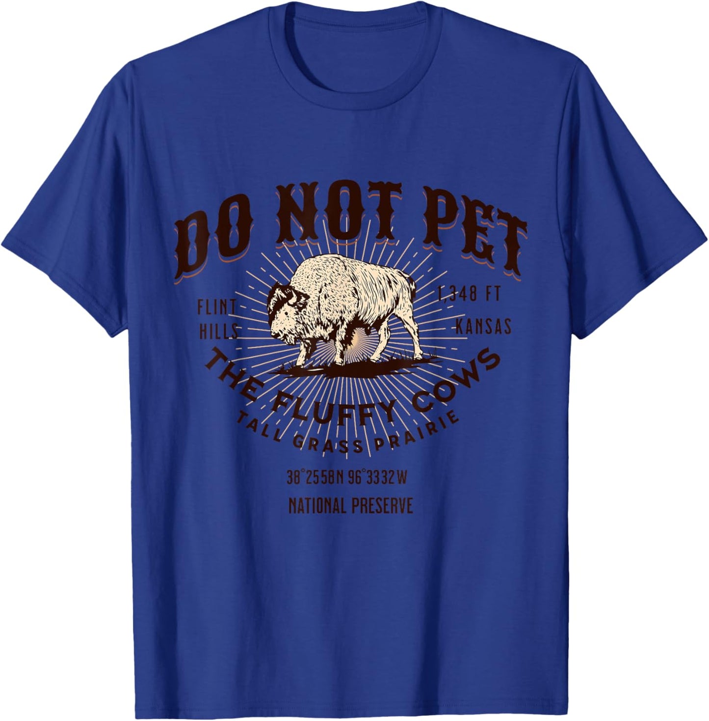 Tall Grass Prairie National Preserve Kansas Funny Bison T-Shirt - T-Shirt | Royal
