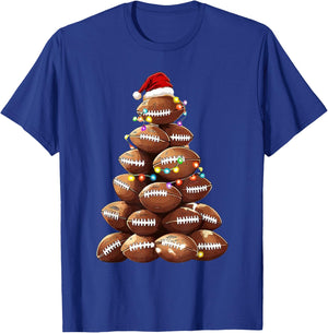 American Football Christmas Tree Xmas Pajamas Player T-Shirt - T-Shirt | Royal