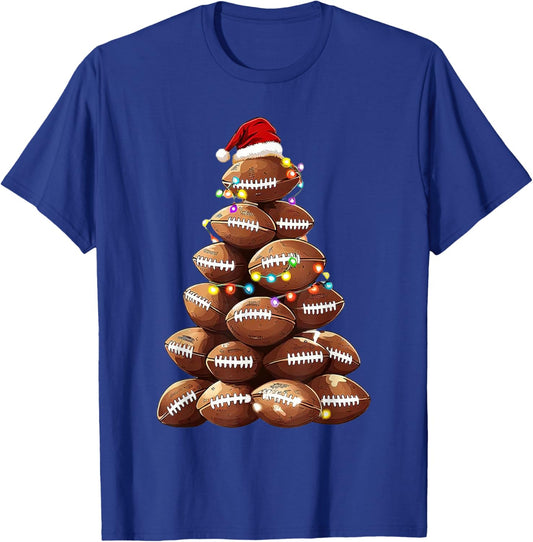American Football Christmas Tree Xmas Pajamas Player T-Shirt - T-Shirt | Royal