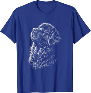Portrait de Chien Terre-Neuve Noir et Blanc T-Shirt - T-Shirt | Royal