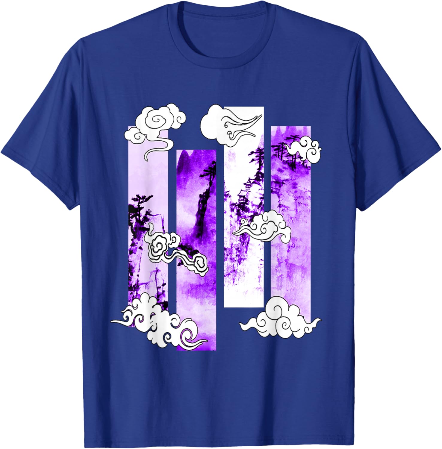 Purple Japanese Cliffs Scene Purple Graphic T-Shirt - T-Shirt | Royal