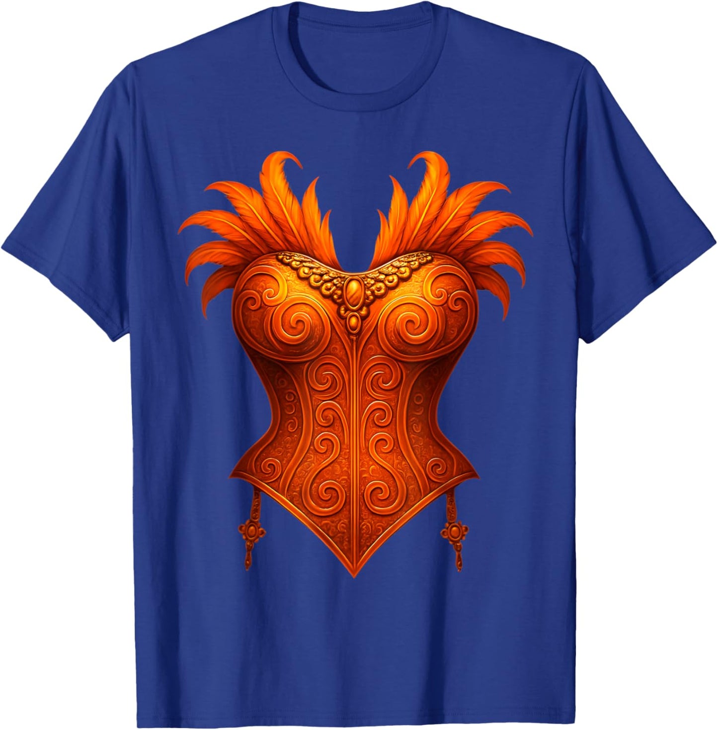 Showgirl Costume Illusion Orange Corset Feather Halloween T-Shirt - T-Shirt | Royal