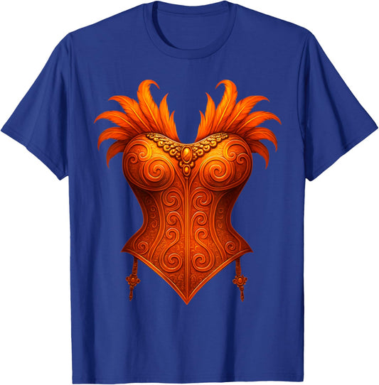 Showgirl Costume Illusion Orange Corset Feather Halloween T-Shirt - T-Shirt | Royal