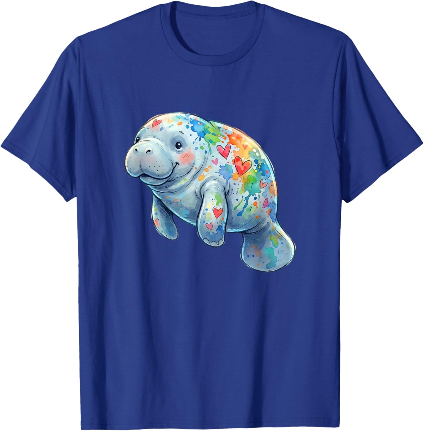 Colorful Cute Manatee with Rainbow Hearts Love T-Shirt - T-Shirt | Royal