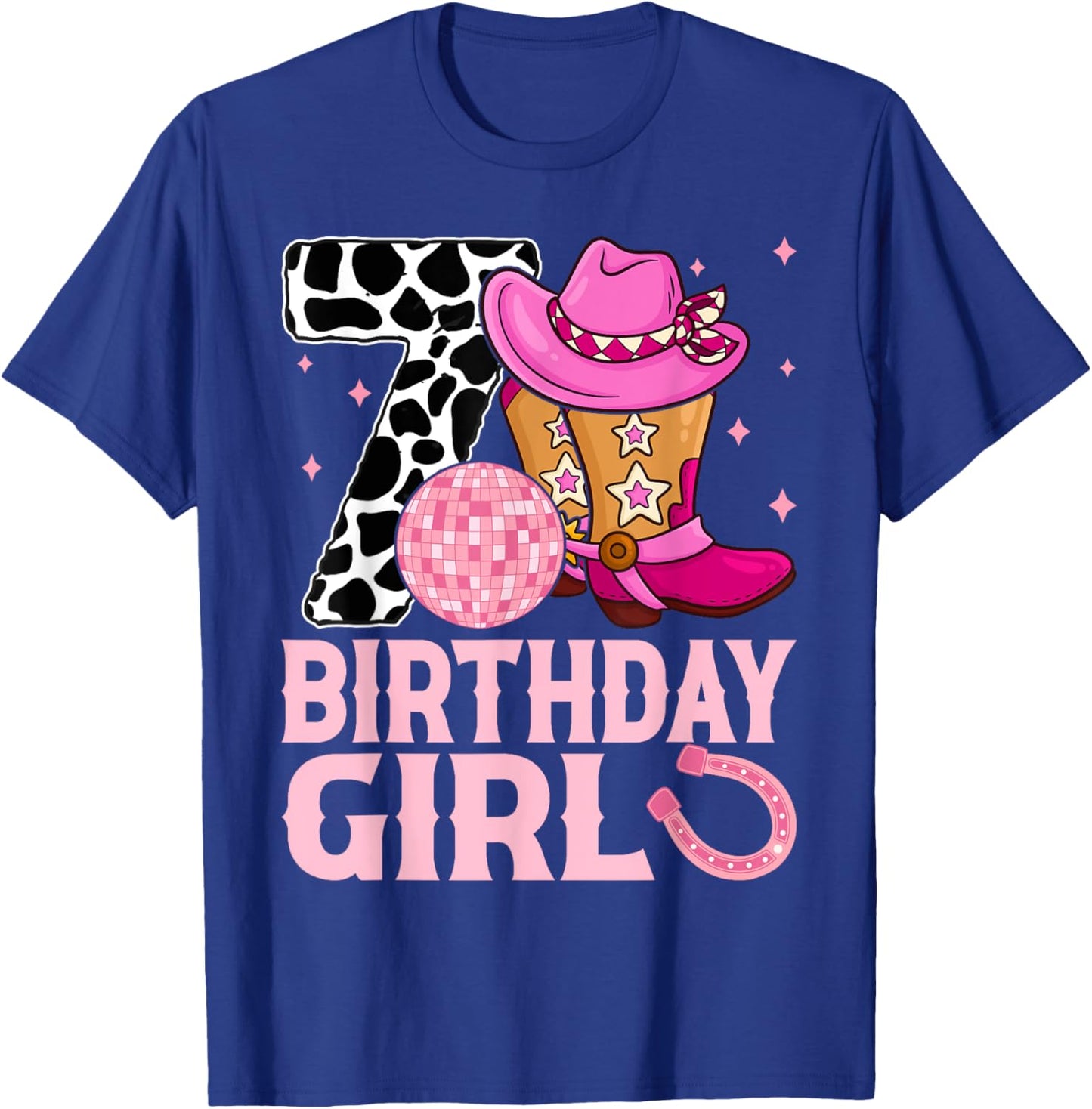 Happy 7th Birthday Girl Outfit Rodeo Western Cowgirl Cowboy T-Shirt - T-Shirt | Royal