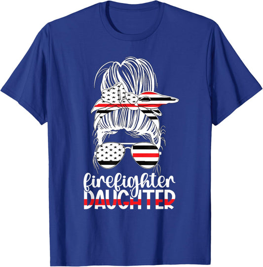 Firefighter Daughter Messy Bun Fireman Daughter T-Shirt - T-Shirt | Royal