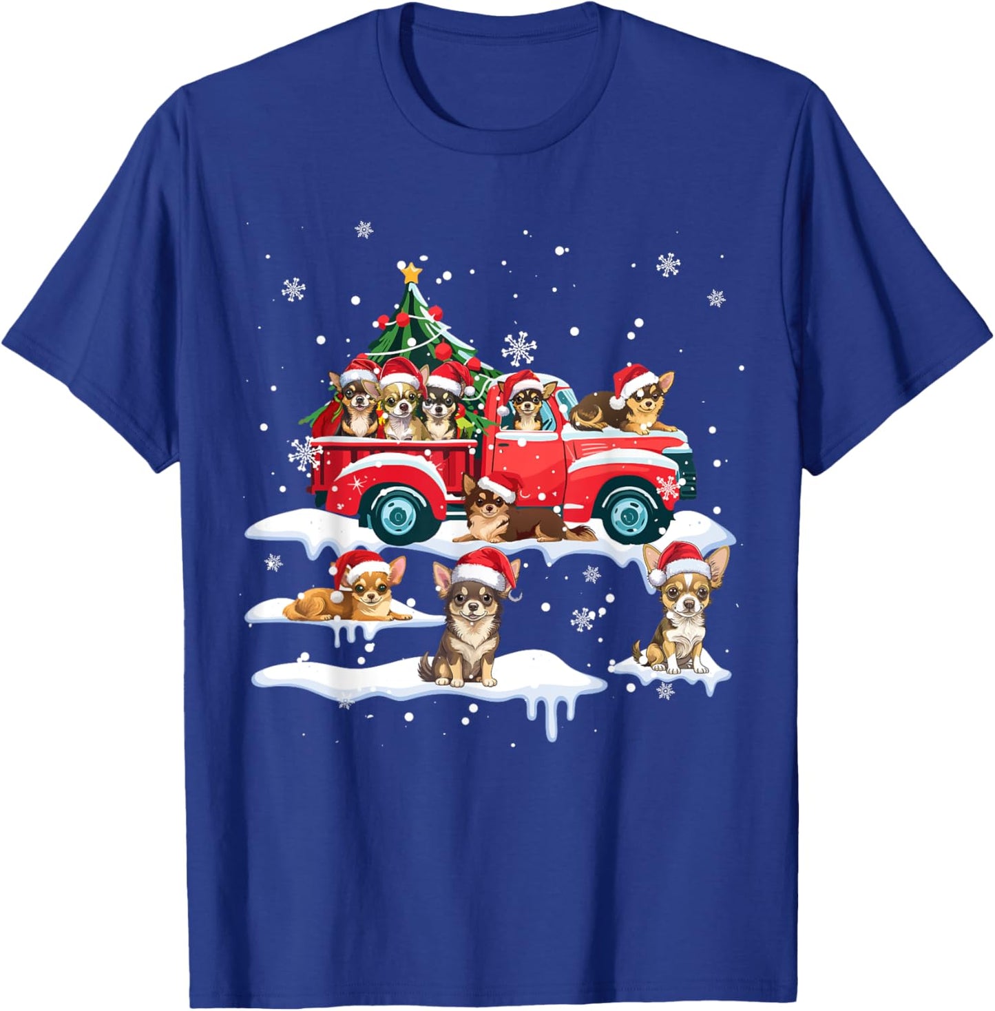 Chihuahua Dog Riding Red Truck Ugly Sweater Merry Christmas T-Shirt - T-Shirt | Royal
